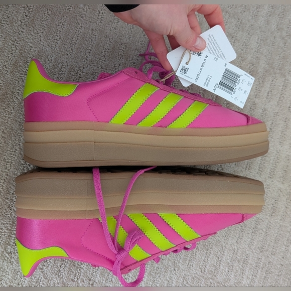 NWT Adidas Gazelle Women's Pink and Lime Platform Sneakers Size 9 - Picture 16 of 16